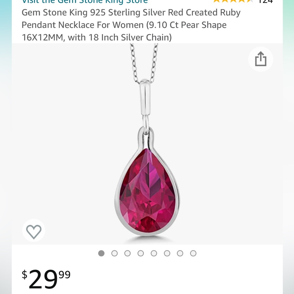 Sterling silver necklace with ruby pendant